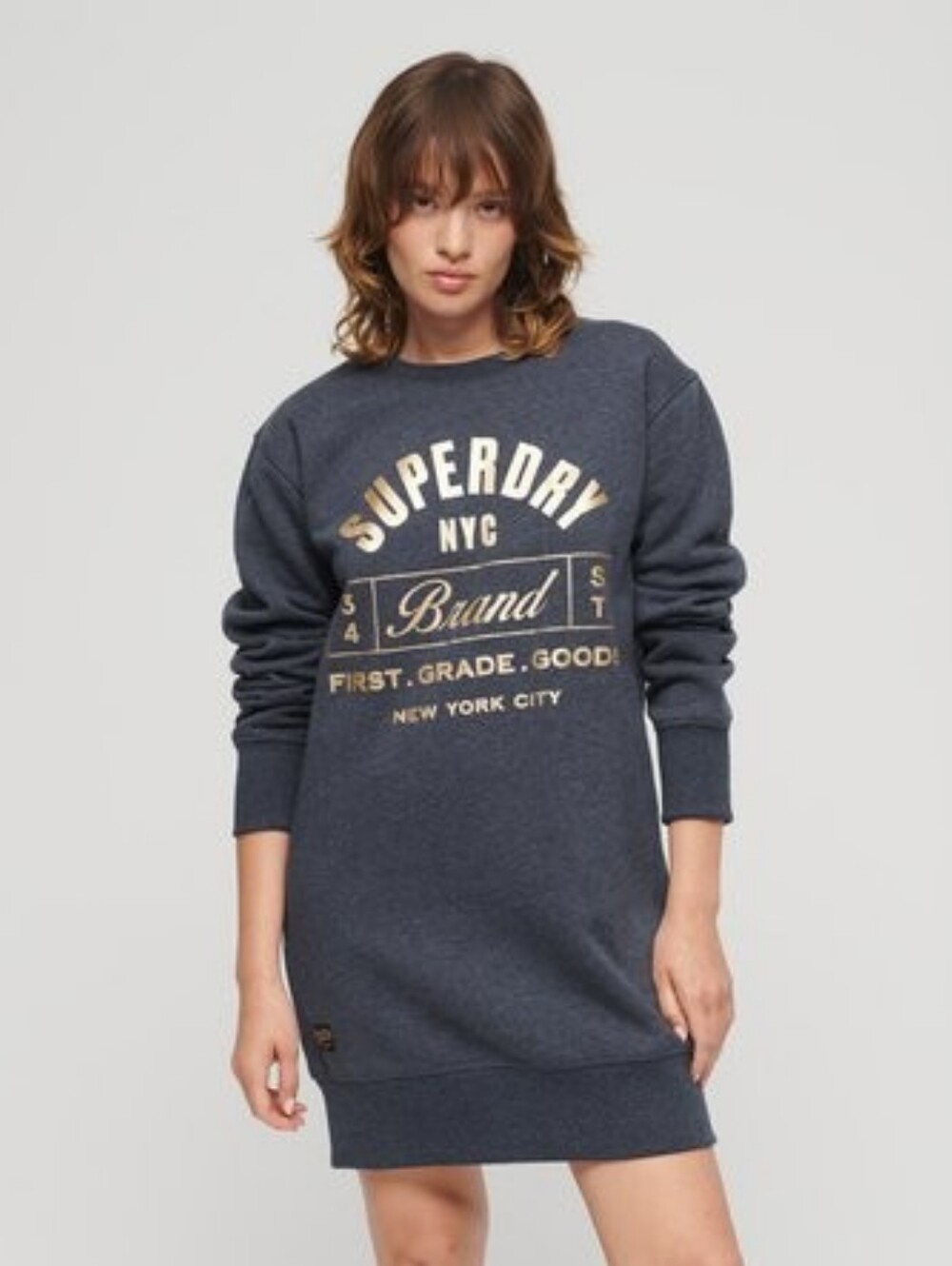 Superdry Navy Sweatshirt Dress with Gold Logo